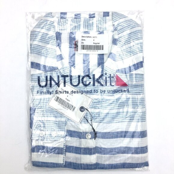 New UNTUCKit Women's Linen Shirt Blue White Stripe Vietti Button Up size 4 - Picture 6 of 7